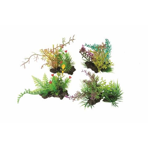 Aquatop 4- Pack Assorted Green with Colorful Accents Plant Decor